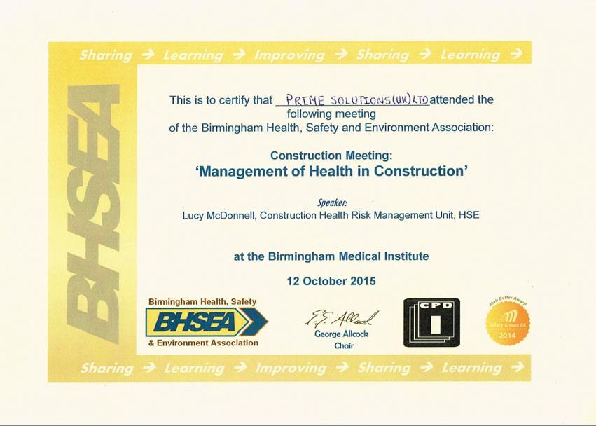 Health in Construction Certificate