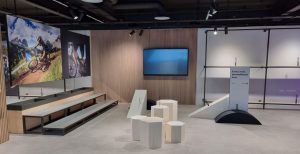 Acoustic panelled wall in commercial showroom fit out